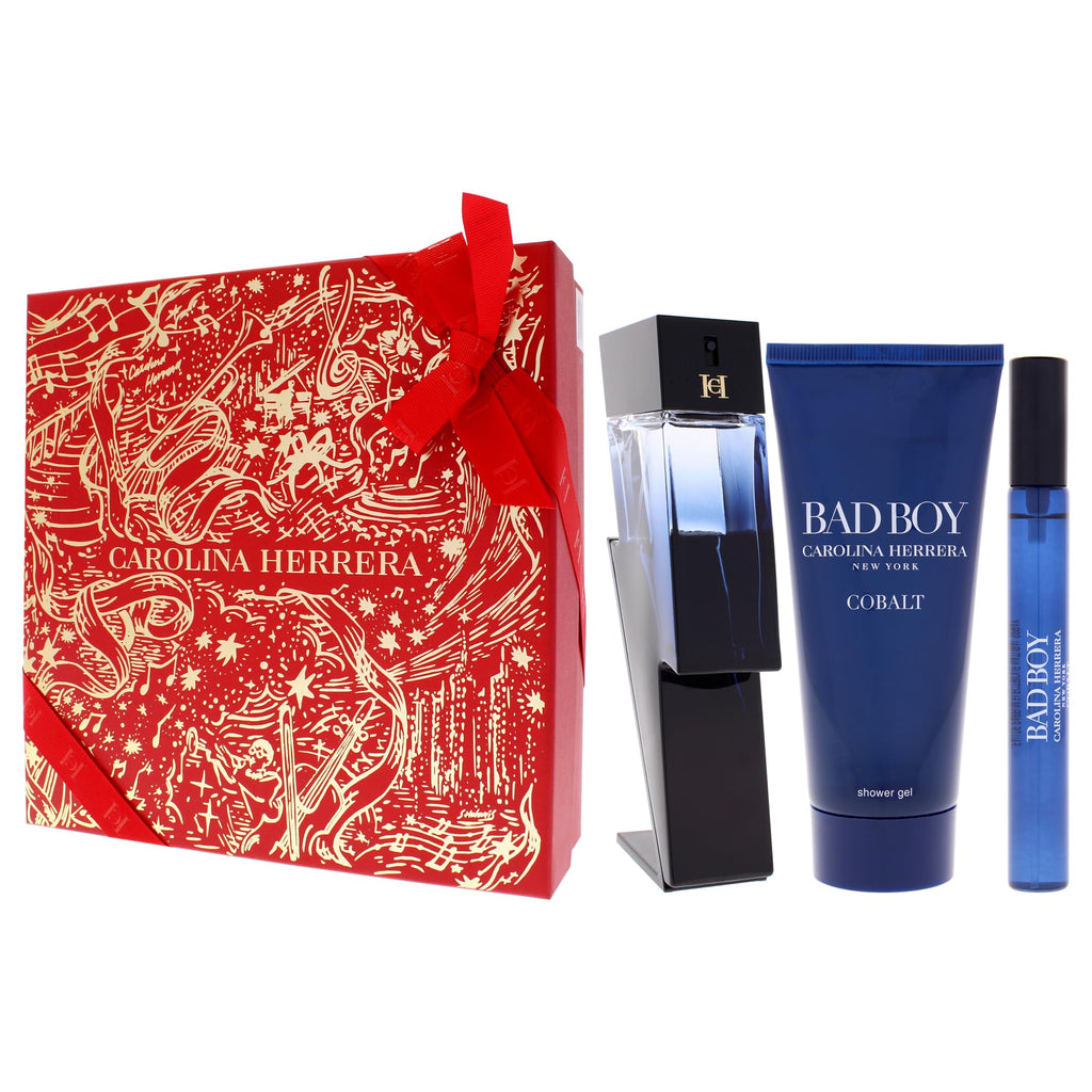 Carolina Herrera Bad Boy Cobalt 3-Piece Gift Set for Men, (Eau De Parfum 3.4 oz + Shower Gel 3.4 oz + Travel Spray 0.34 oz) – Limited Edition