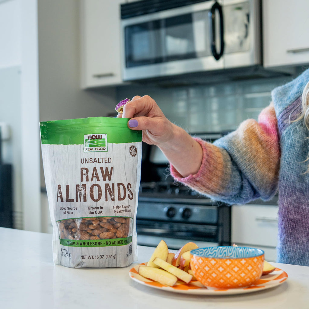NOW Foods, Almonds, Raw and Unsalted, Source of Protein, Grown in the USA, 16-Ounce (Packaging May Vary)