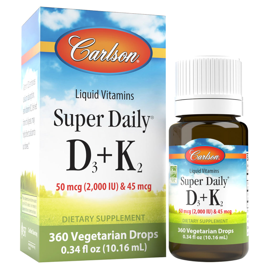 Carlson Super Daily D3 + K2, 50 mcg (2000 IU), 360 Drops (10.16 mL)