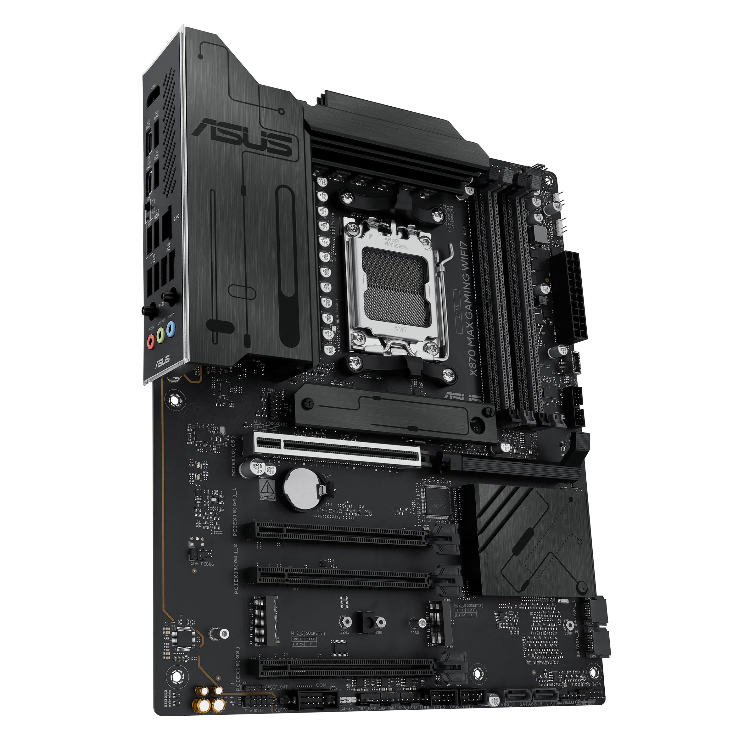 ASUS X870 MAX Gaming WIFI7 AMD AM5 ATX Motherboard, 12+2+1 80A DrMOS, DDR5, PCIe 5.0 x16 Q-Release, 3X M.2, Wi-Fi 7 Q-Antenna, 2.5Gb LAN, USB4® Type-C®, USB-C® 20Gbps, BIOS Flashback™, Aura Sync