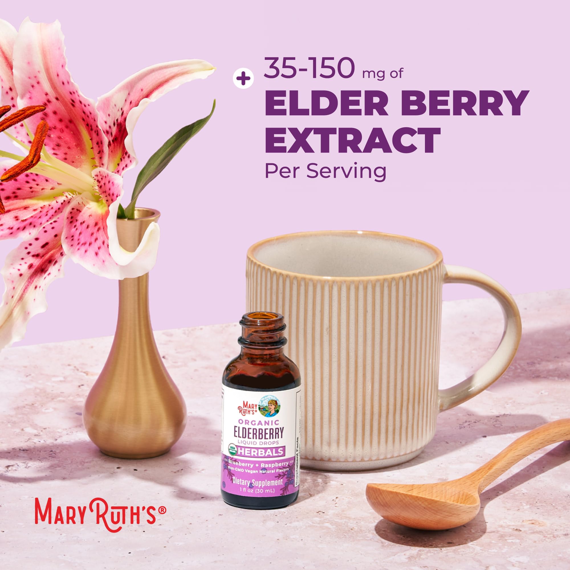 MARYRUTH'S Organic Elderberry Liquid Drops for Adults & Kids, Immunity, 1oz
