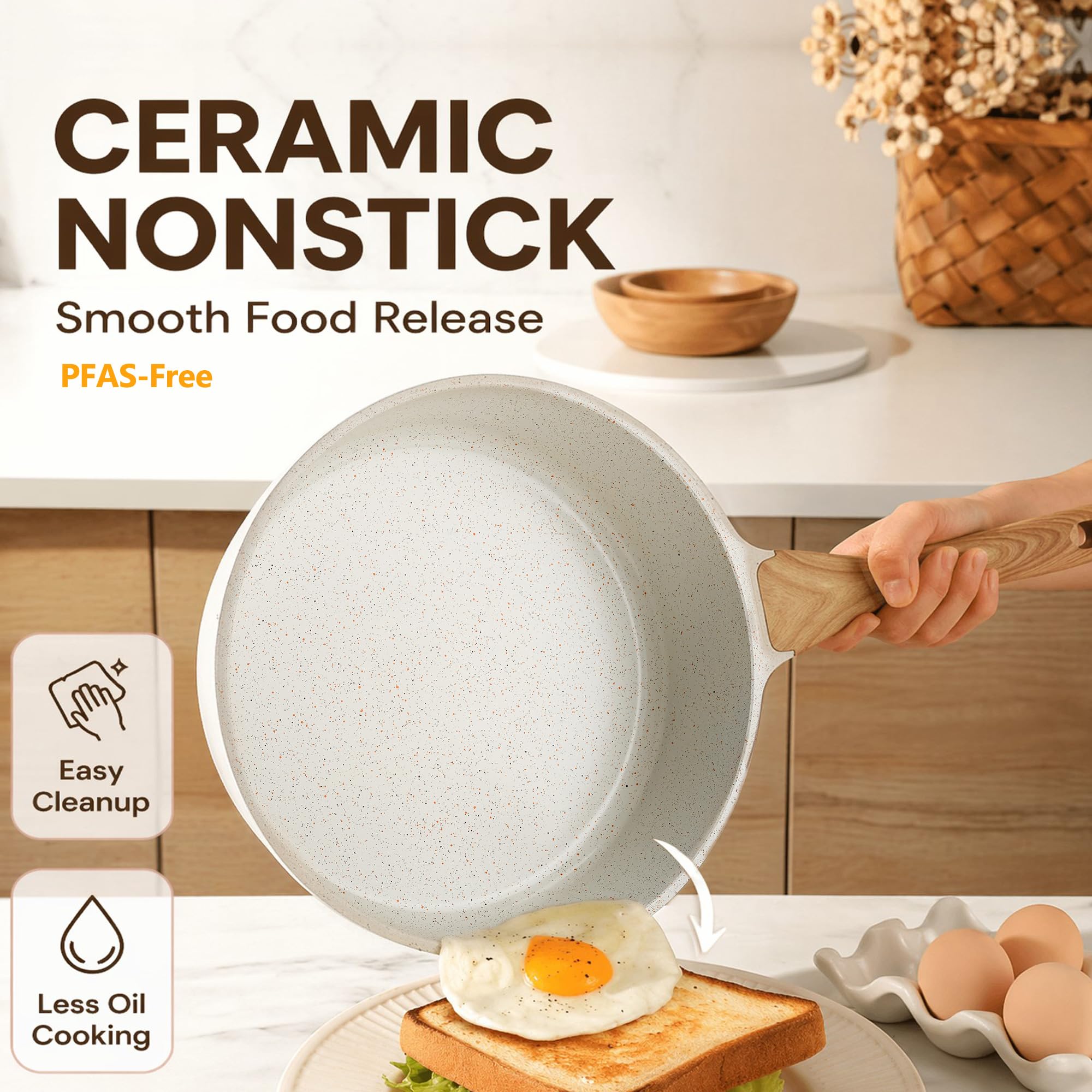 SENSARTE Nonstick Ceramic Cookware Set, 13-pcs Non-toxic Pots and Pans Set