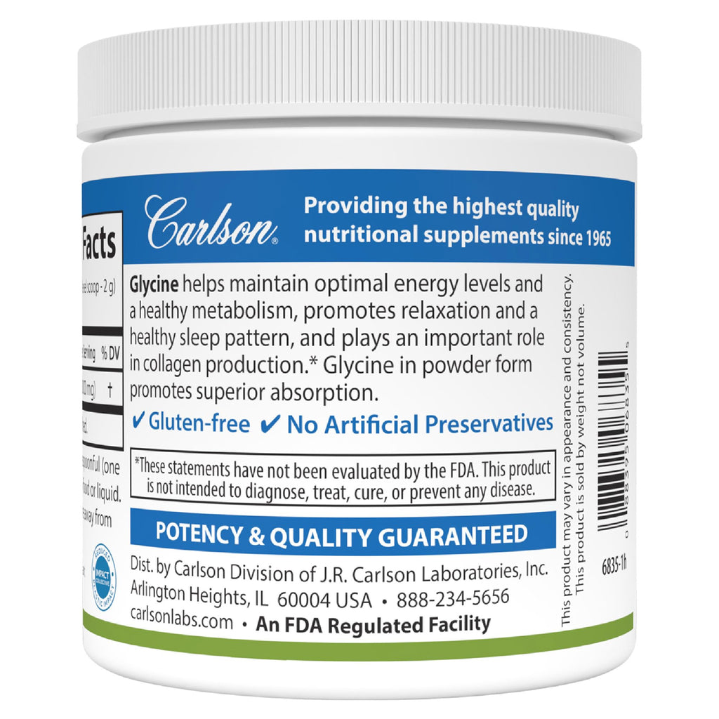 Carlson Glycine Powder, 2 g (2000 mg), Energy Production, 3.53 oz (100 g)