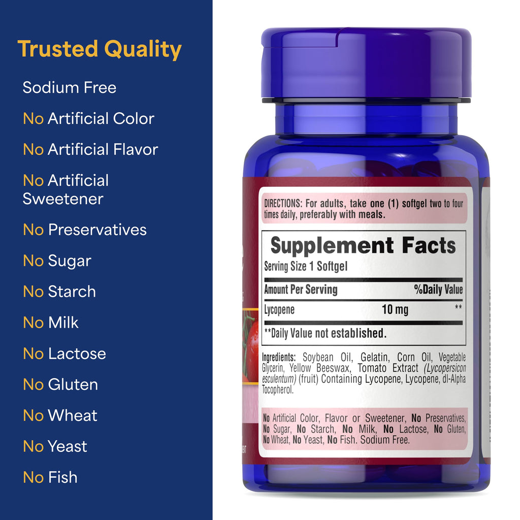 Puritan's Pride Premium Lycopene 10mg, Dietary Supplement for Prostate, Antioxidant, Heart Health, and Overall Health Support, 100 Rapid Release Softgels