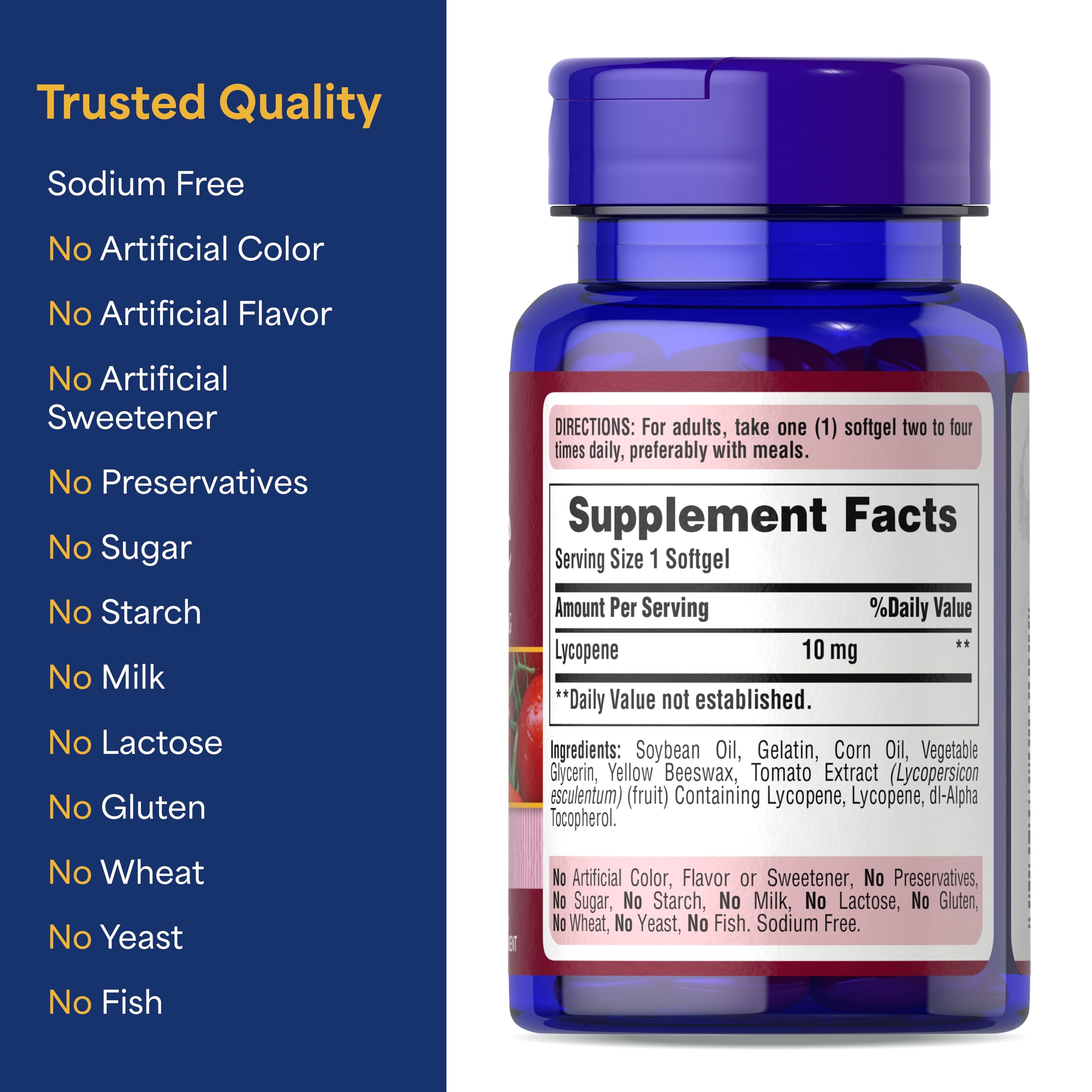 Puritan's Pride Premium Lycopene 10mg, Dietary Supplement for Prostate, Antioxidant, Heart Health, and Overall Health Support, 100 Rapid Release Softgels