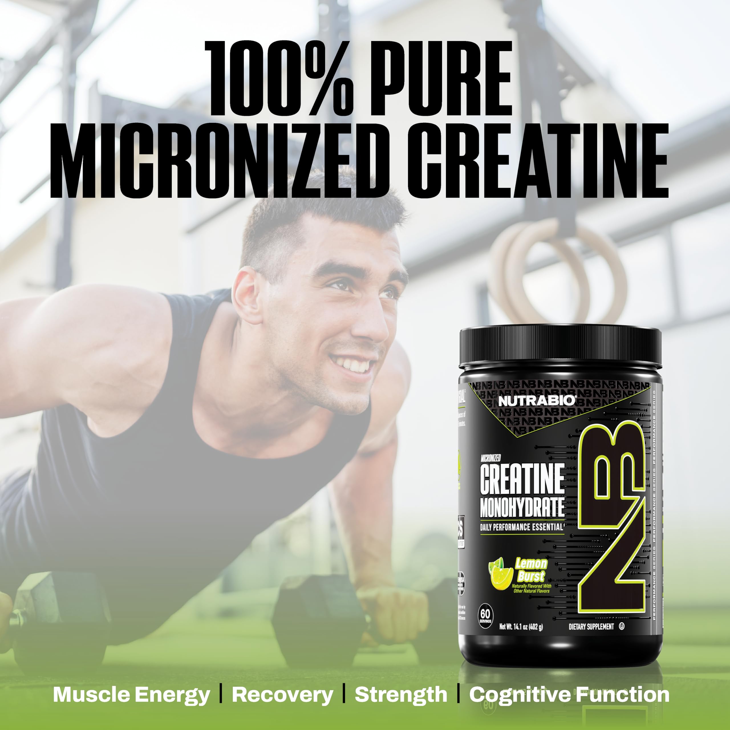 NutraBio Pure Micronized Creatine Monohydrate Powder Supplement, Lemon Burst, (300 g) - Supports Bulk Muscle Energy, Recovery, and Strength - HPLC Tested Creatine Powder Supplement for Men and Women