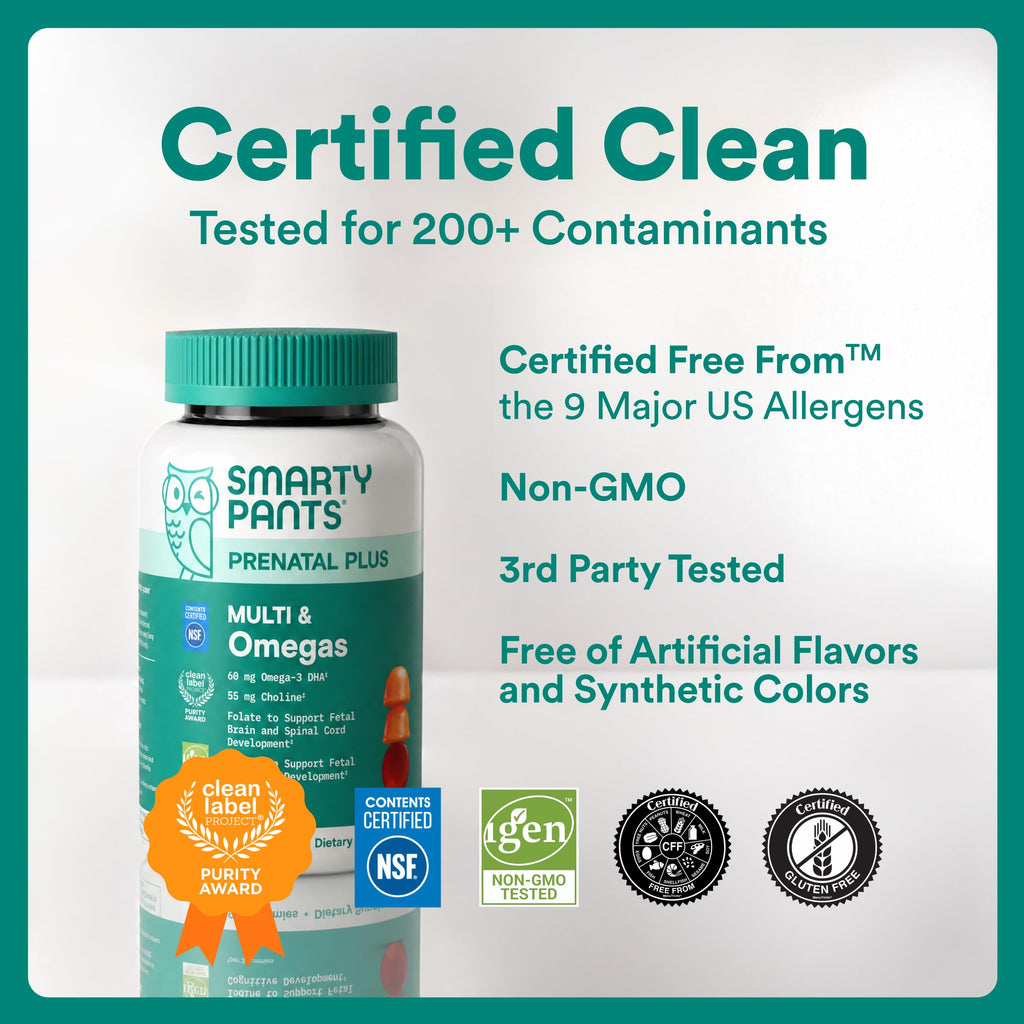 SmartyPants Prenatal Multivitamin Gummies with Omega 3 DHA/EPA, Methylfolate, Biotin, Vitamins D3, C, B12, B6, A, K, and Zinc, Gluten Free, Clean Label, Two Fruit Flavors, 90 Gummies (30 Day Supply)