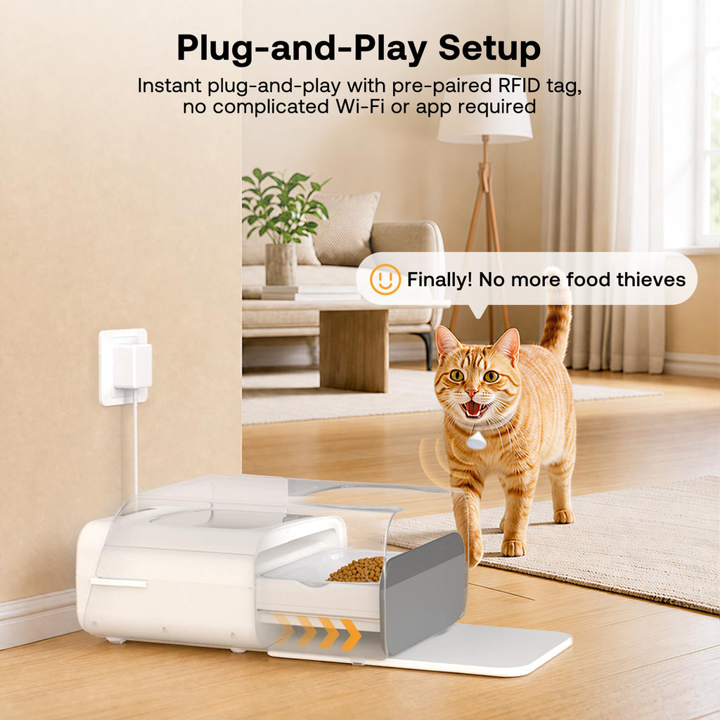 HEAPETS RFID Automatic Cat Feeder with Collar Sensor, Anti-Stealing Food Dispenser with Sealed Lid for Wet Dry Food and Different Diet for Multi-Pet Home, Auto Pet Feeder for Cats & Small Dogs, White