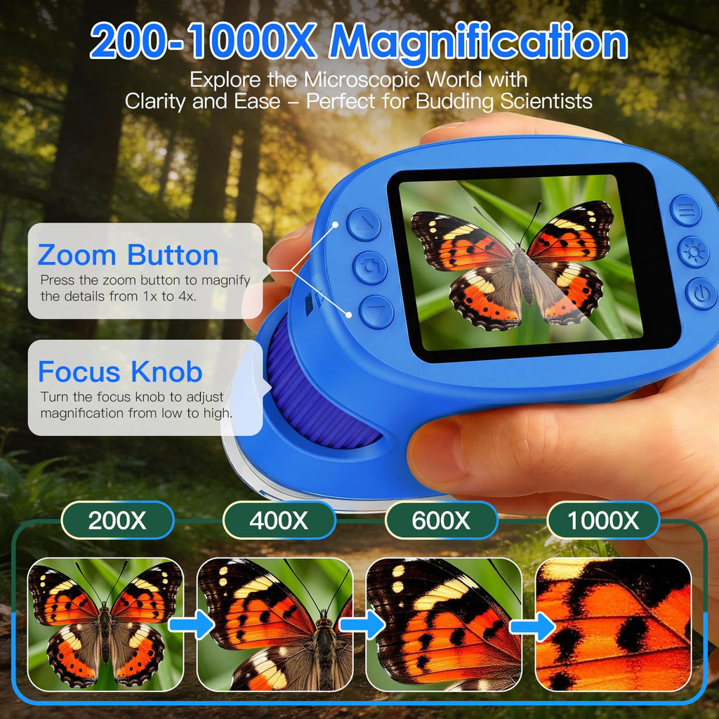 4K 1000X Handheld Digital Microscope for Kids with 2.0" IPS Screen(Blue)