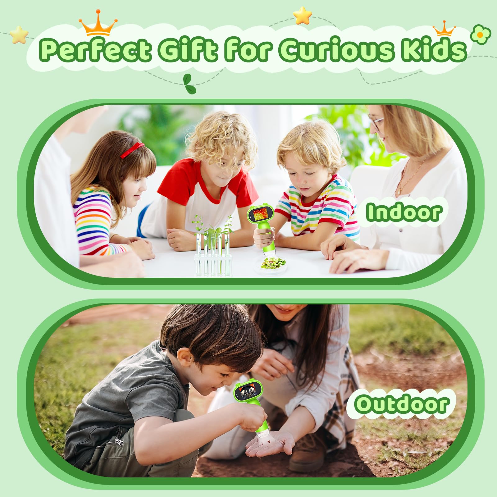 Leipan Pocket Microscope for Kids, 2'' IPS 1080P Magnifier with Light