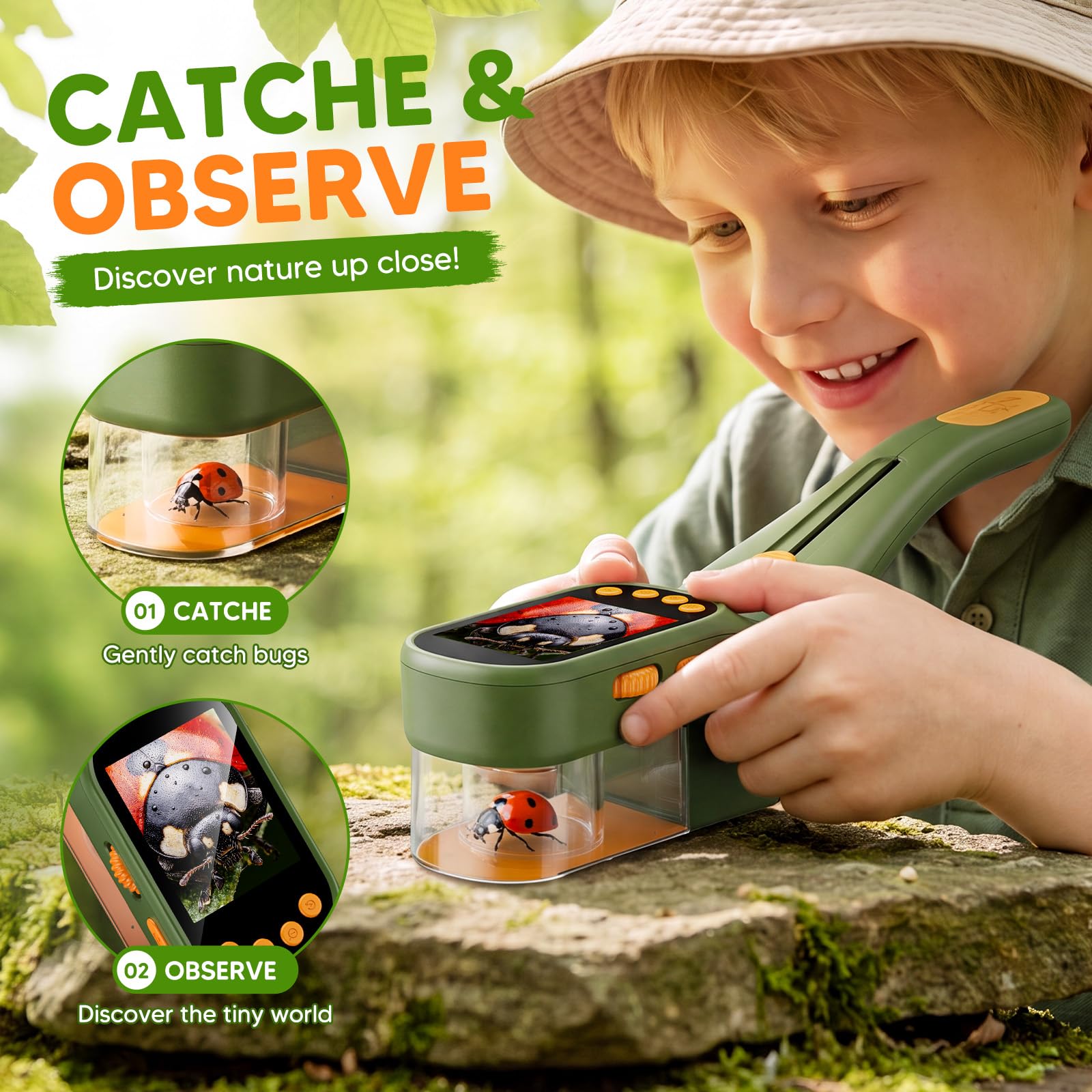 wizwink Bug Catcher for Kids with Kids Microscope, 500X Zoom Camera Toy