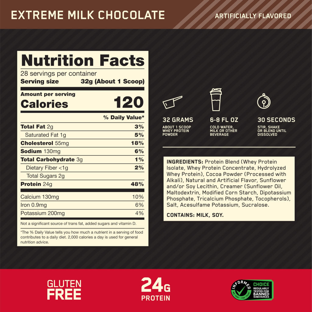 Optimum Nutrition Gold Standard 100% Whey Protein Powder, Extreme Milk Chocolate, 2 Pound (Packaging May Vary) (Pack of 6)