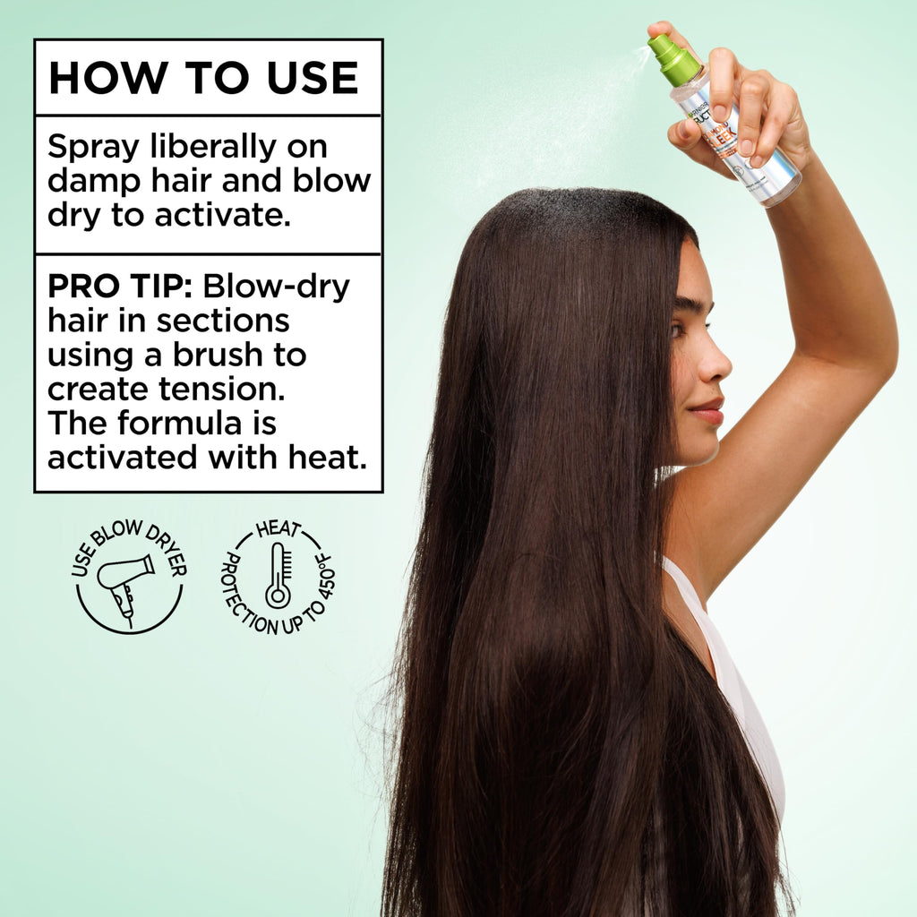 Garnier Fructis Diamond Sleek Hair Shine Spray, Up to 100-Hour Frizz Control, Heat Protectant up to 450°F with Vegan Keratin Smoothing Complex and Argan Oil for Frizzy, Dry, Dull Hair, 4.6 Fl Oz