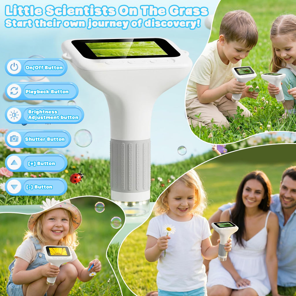 ASPOVEN Kids Microscope, 1000X with 3.0" Large IPS Screen (White)