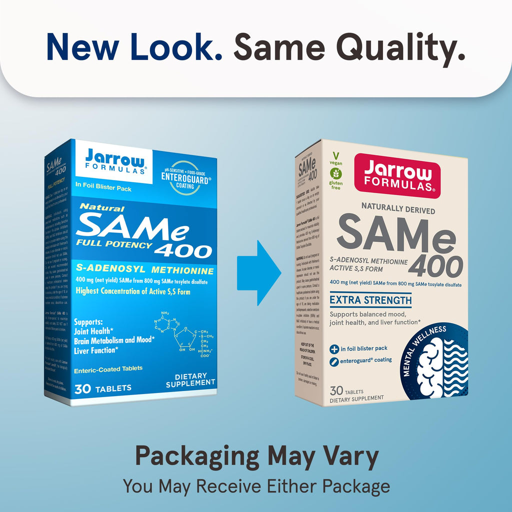 Jarrow Formulas SAMe Supplement 400 mg - 30 Tablets - High Concentration of Active S,S Form - Supports Joint Health, Liver Function, Brain Metabolism, Balanced Mood & Antioxidant Defense - 30 Servings