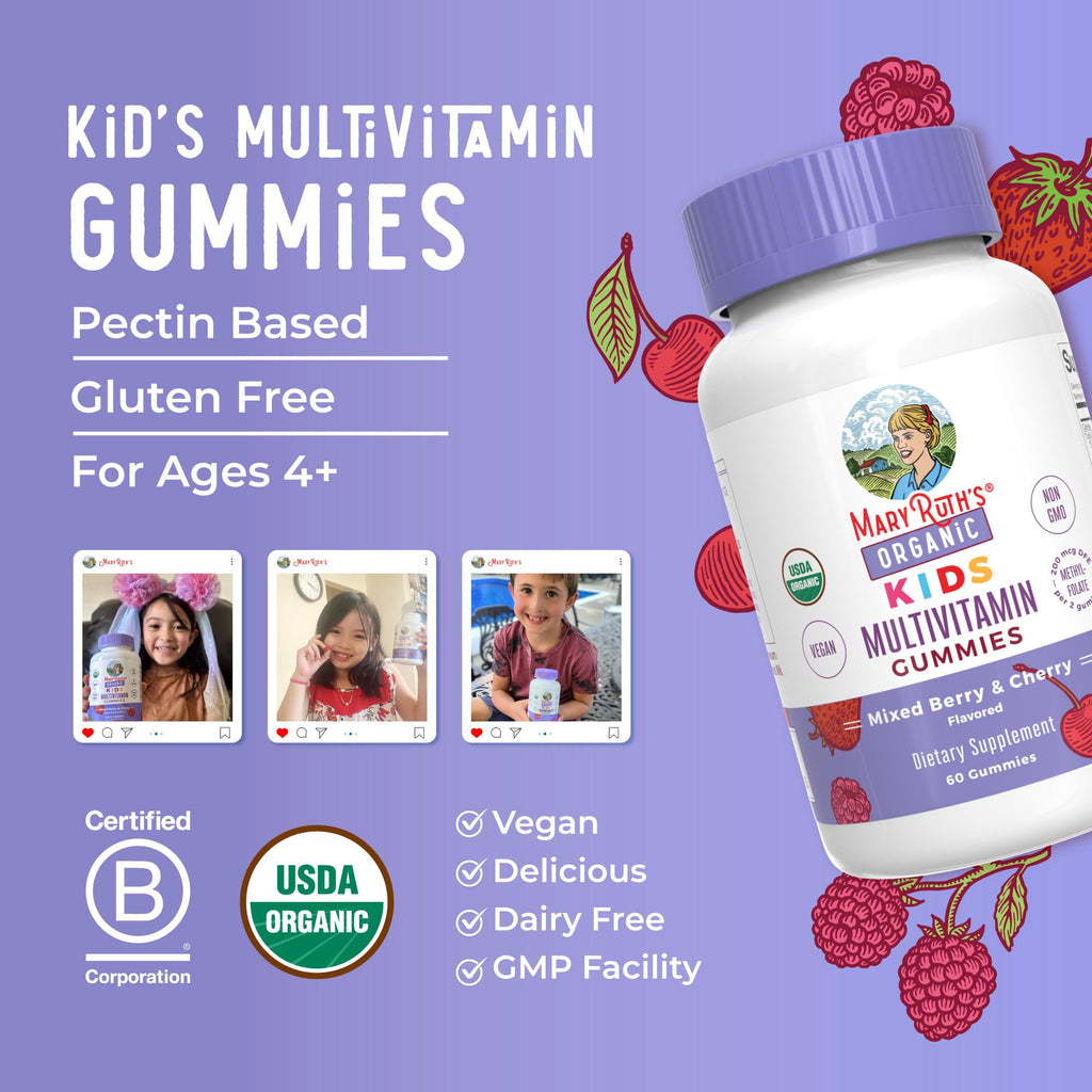MARYRUTH'S USDA Organic Multivitamin Gummies, Ages 4+, Kids Vitamins, 60ct