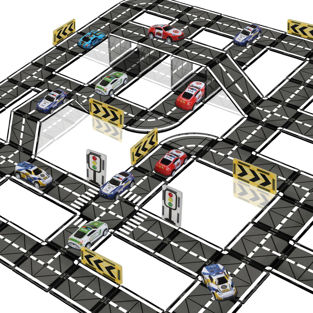 Magnetic Tiles Road Set with Pullback Car for Kids Ages 4-8 Boys Stem Toys
