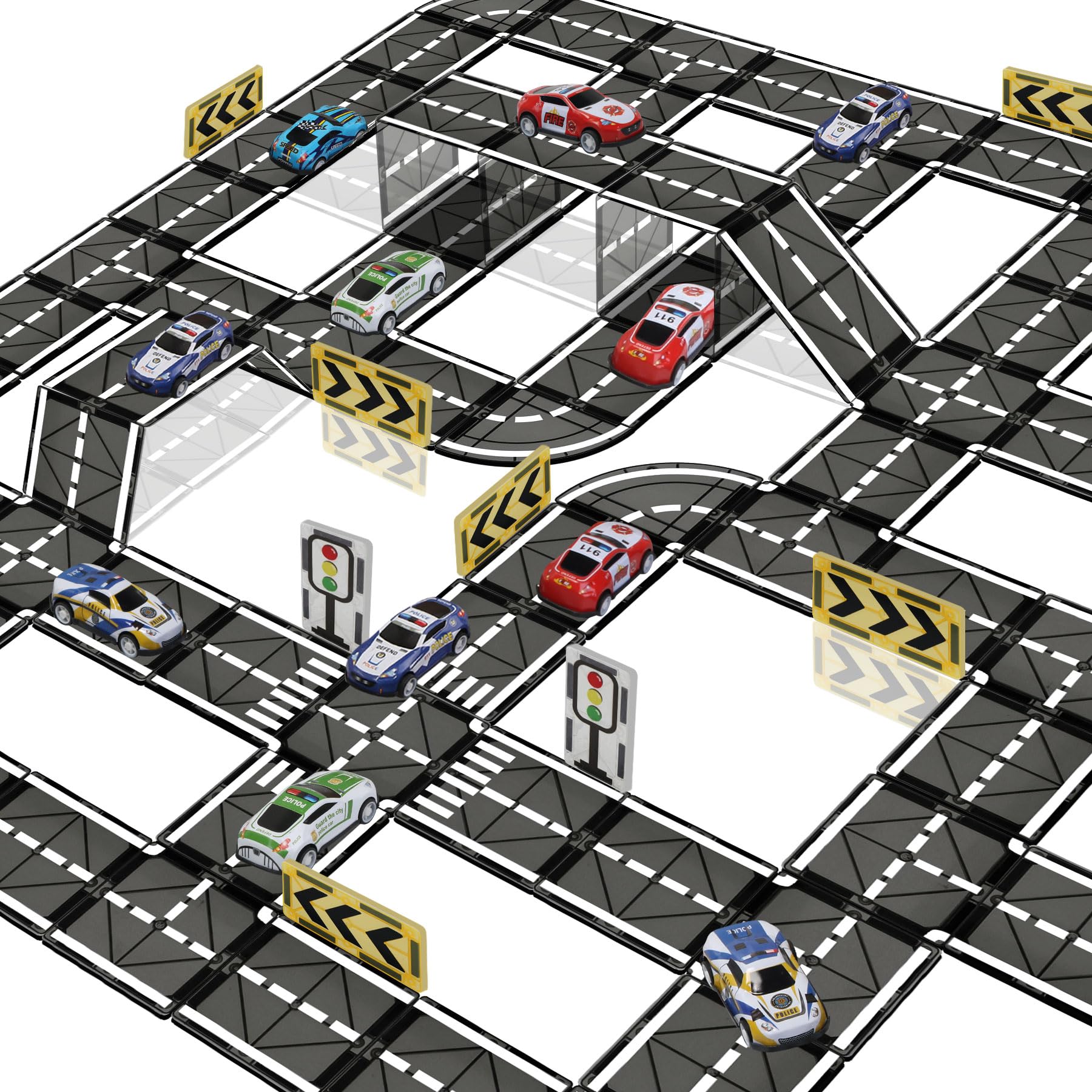 Magnetic Tiles Road Set with Pullback Car for Kids Ages 4-8 Boys Stem Toys