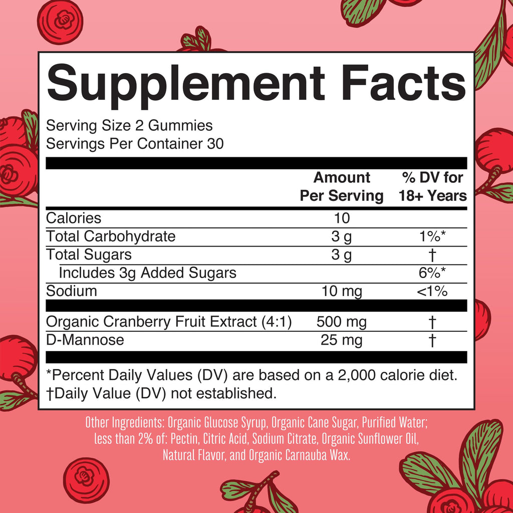 MARYRUTH'S USDA Organic Cranberry Gummies - 500mg, 30 Servings, Non GMO