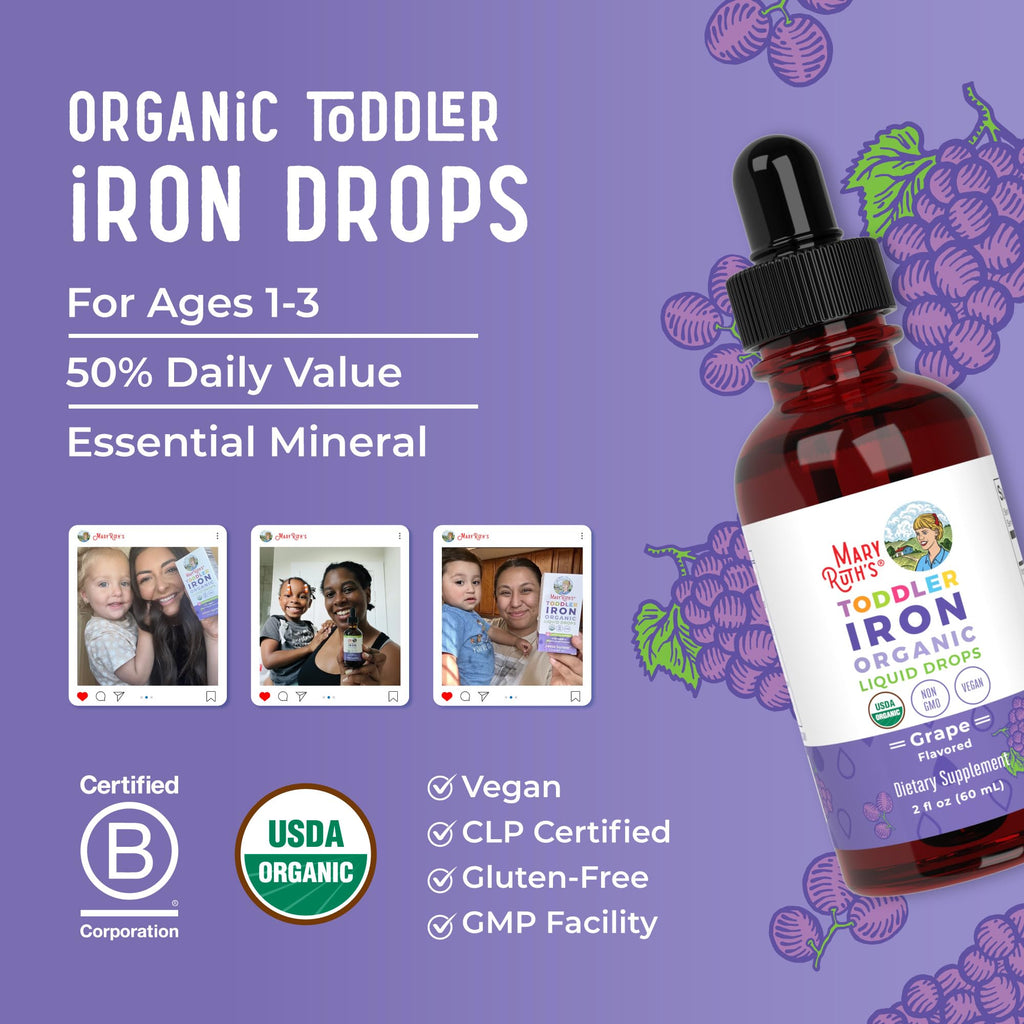 MaryRuth's Organic Toddler Liquid Iron Supplement, Sugar Free, Vegan, 2oz