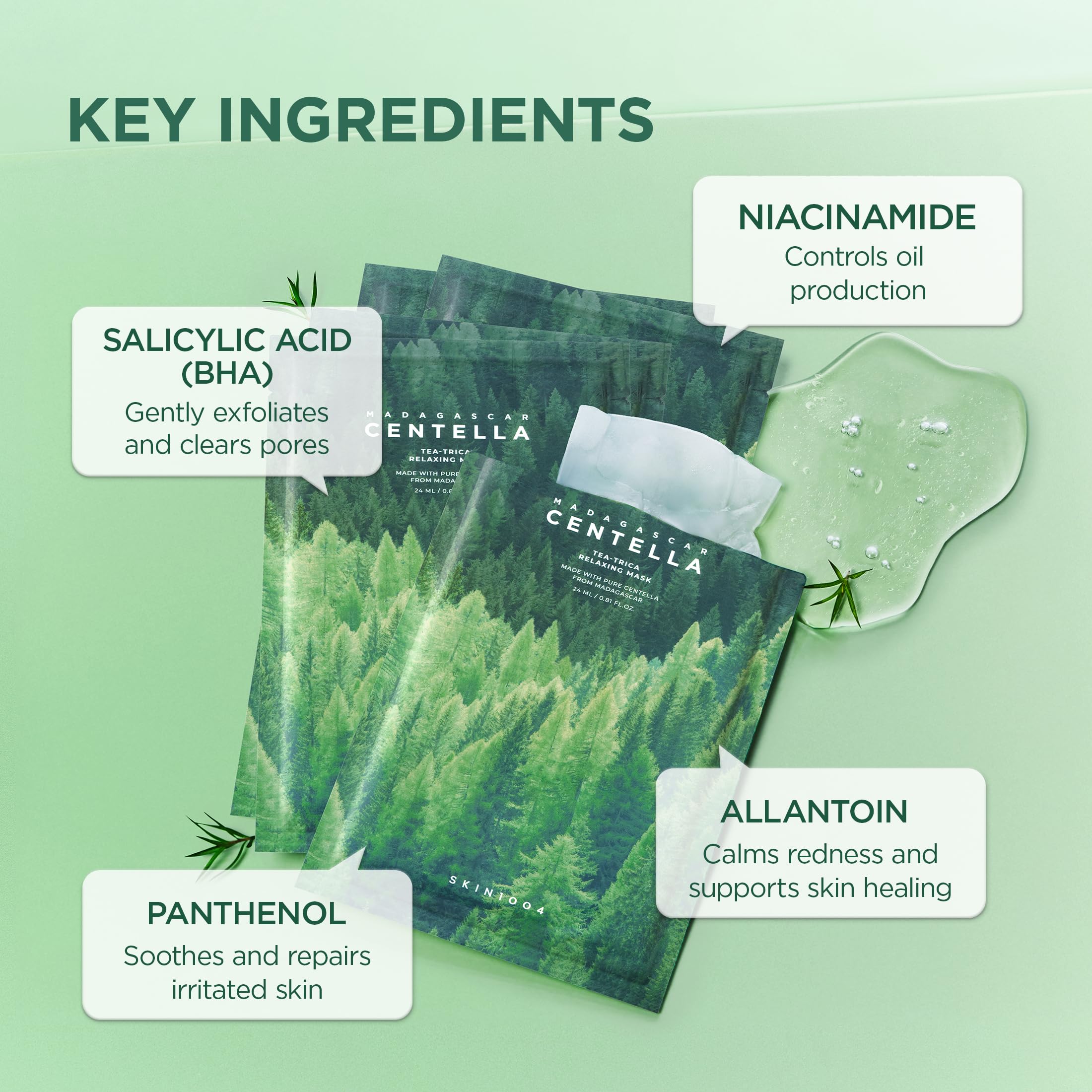 SKIN1004 Madagascar Centella Tea-Trica Relaxing Mask, Face Mask Skincare for Oily & Blemish Prone Skin, Soothing & Calming Relief Care for Sebum & Impurities, Korean Skin Care, 0.81 fl oz / 24ml * 5ea