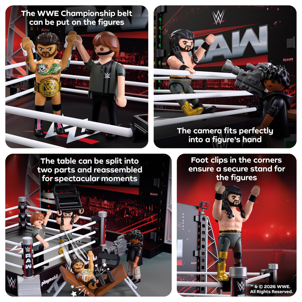 Playmobil | WWE | WWE RAW Ring Collectors Set | Wrestling Ring with CM Punk, Seth Rollins, Referee, Cameraman & Accessories | for Fans Aged 5+ | 71956