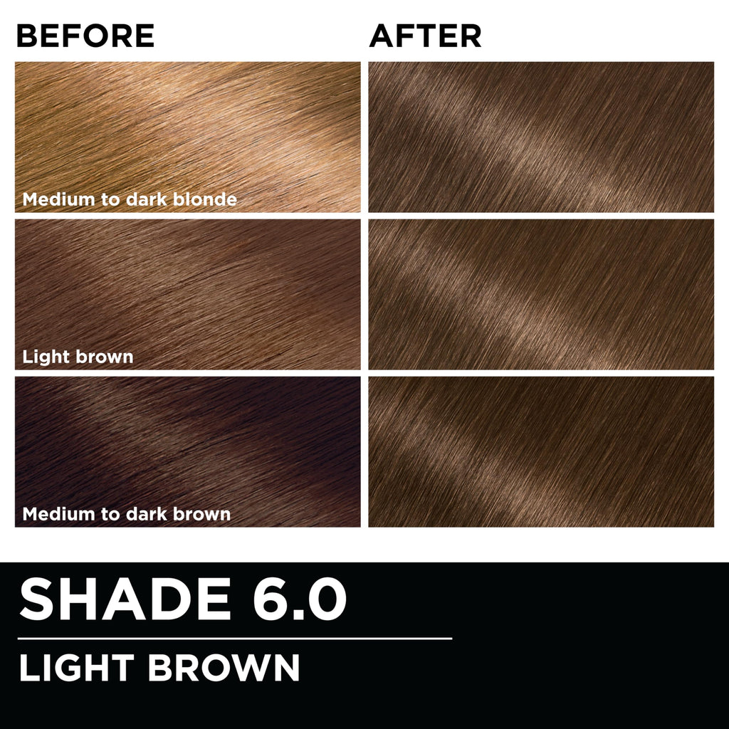 Garnier Olia Hair Color, Ammonia-Free Permanent Hair Dye, Oil-Powered Formula for 100% Gray Coverage and 3x Shinier Hair, Vegan & Cruelty Free, 6.0 Light Brown, 1 Count