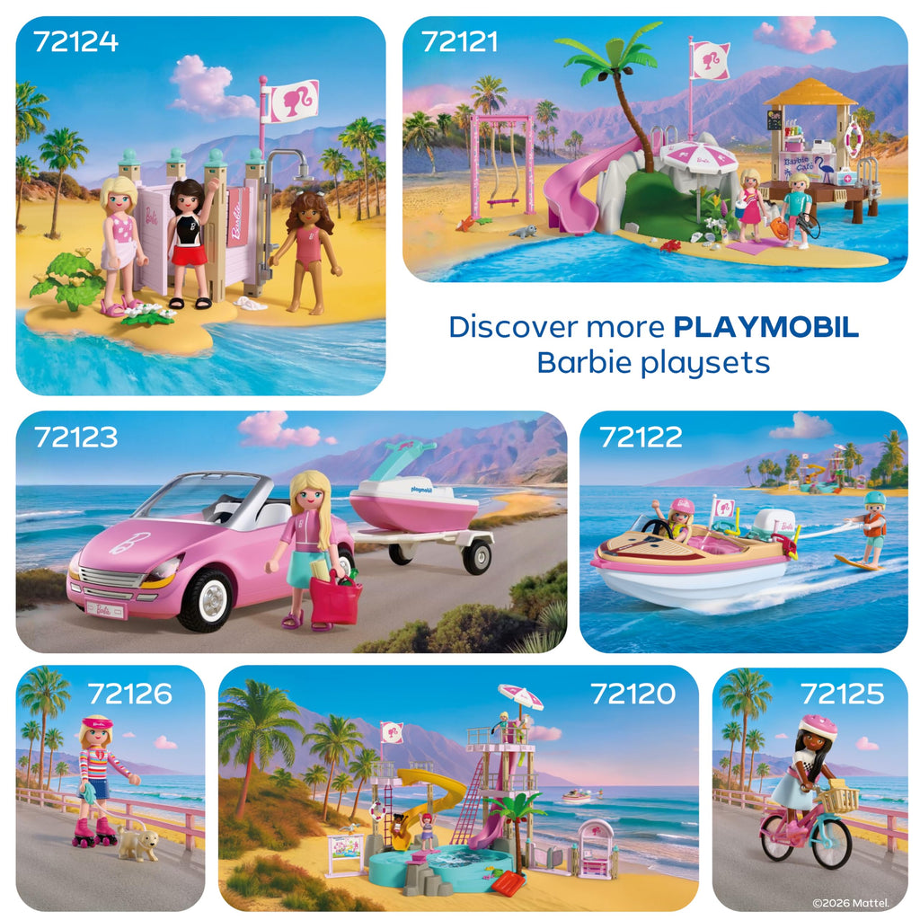 Playmobil | Barbie x Barbie Adventure Boat | Speedboat with Barbie & Ken | Malibu Summer Vibes & Water Adventure | Creative Playset for Children Aged 4+ | 72122