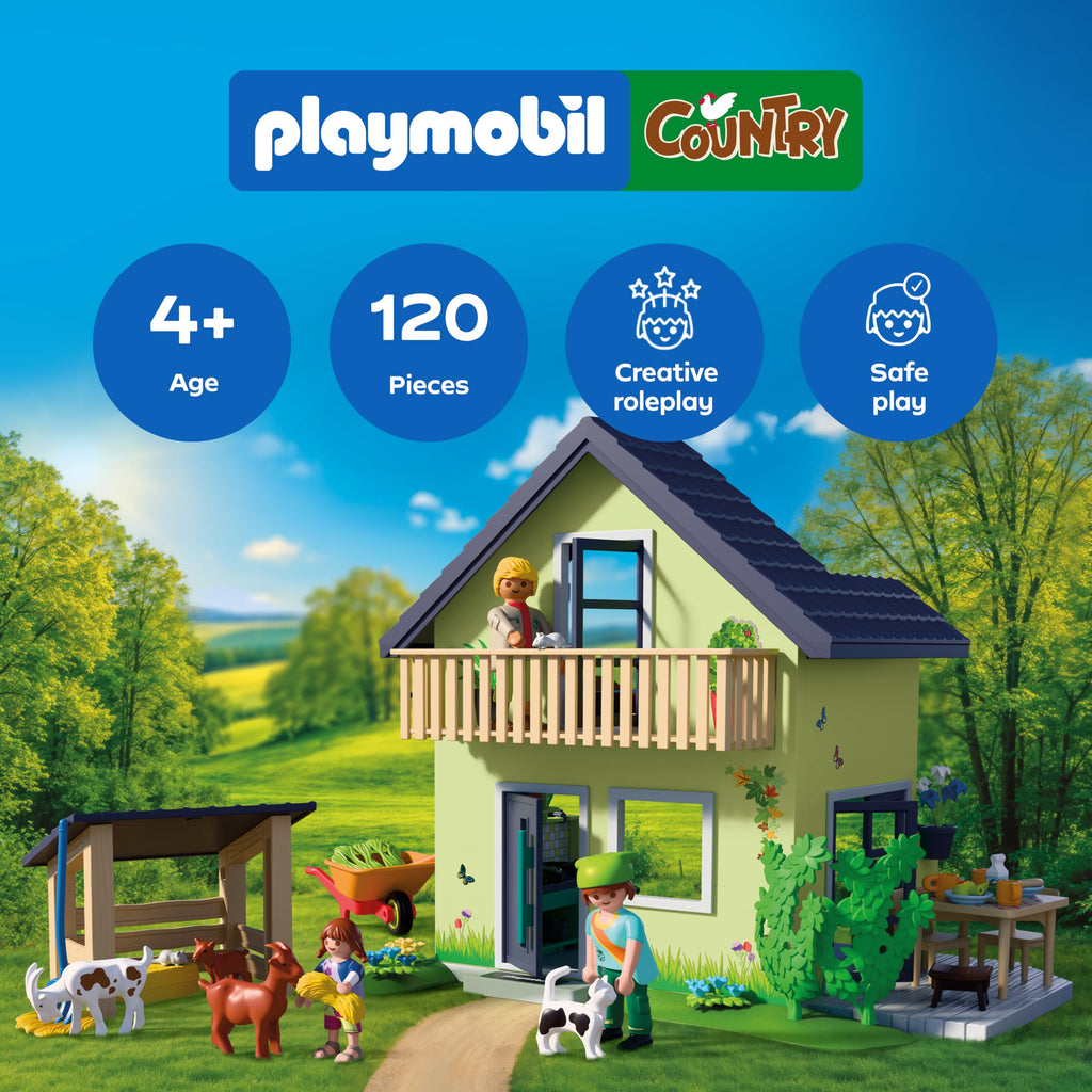Playmobil | Country | Farmhouse | Residential Farmhouse with Balcony, Kitchen, Beds, Animals & Extensive Accessories | for Children Aged 4+ | 72162