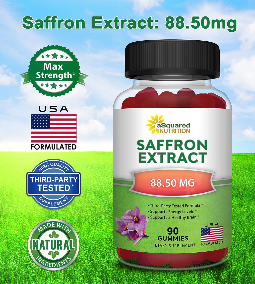 aSquared Nutrition Saffron Gummies - Saffron Extract Supplement - Pure Gummy Supplements Alternative to Capsules, Pills, Powder & Tea