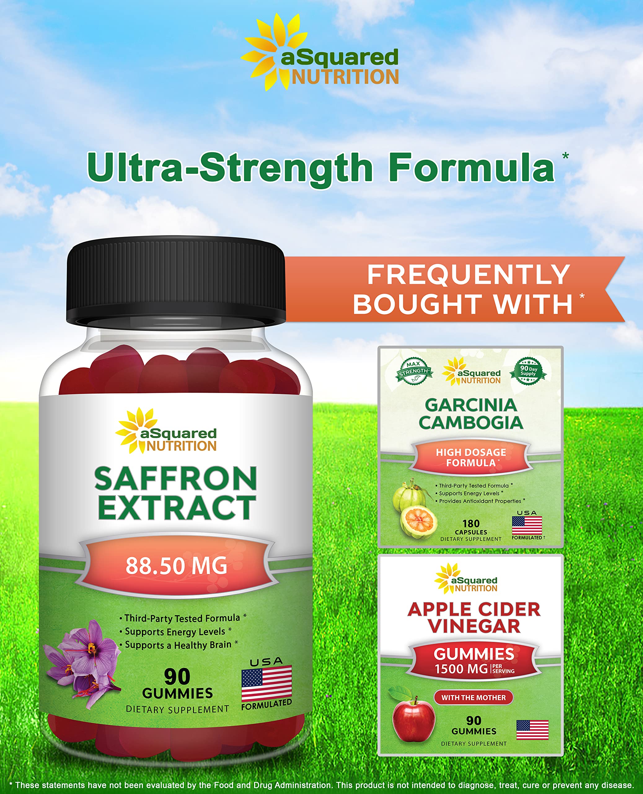 aSquared Nutrition Saffron Gummies - Saffron Extract Supplement - Pure Gummy Supplements Alternative to Capsules, Pills, Powder & Tea