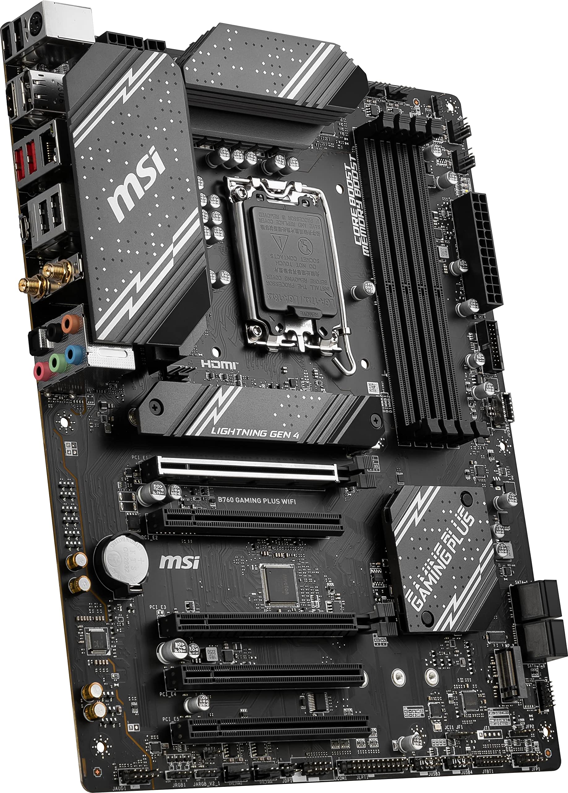 MSI B760 Gaming Plus WiFi Gaming Motherboard (DDR5 Memory ONLY) for 12th/13th/14th Gen Intel Processors, LGA 1700, PCIe 4.0, M.2, 2.5Gbps LAN, USB 3.2 Gen2, HDMI/DP, Wi-Fi 6E, Bluetooth 5.3, ATX