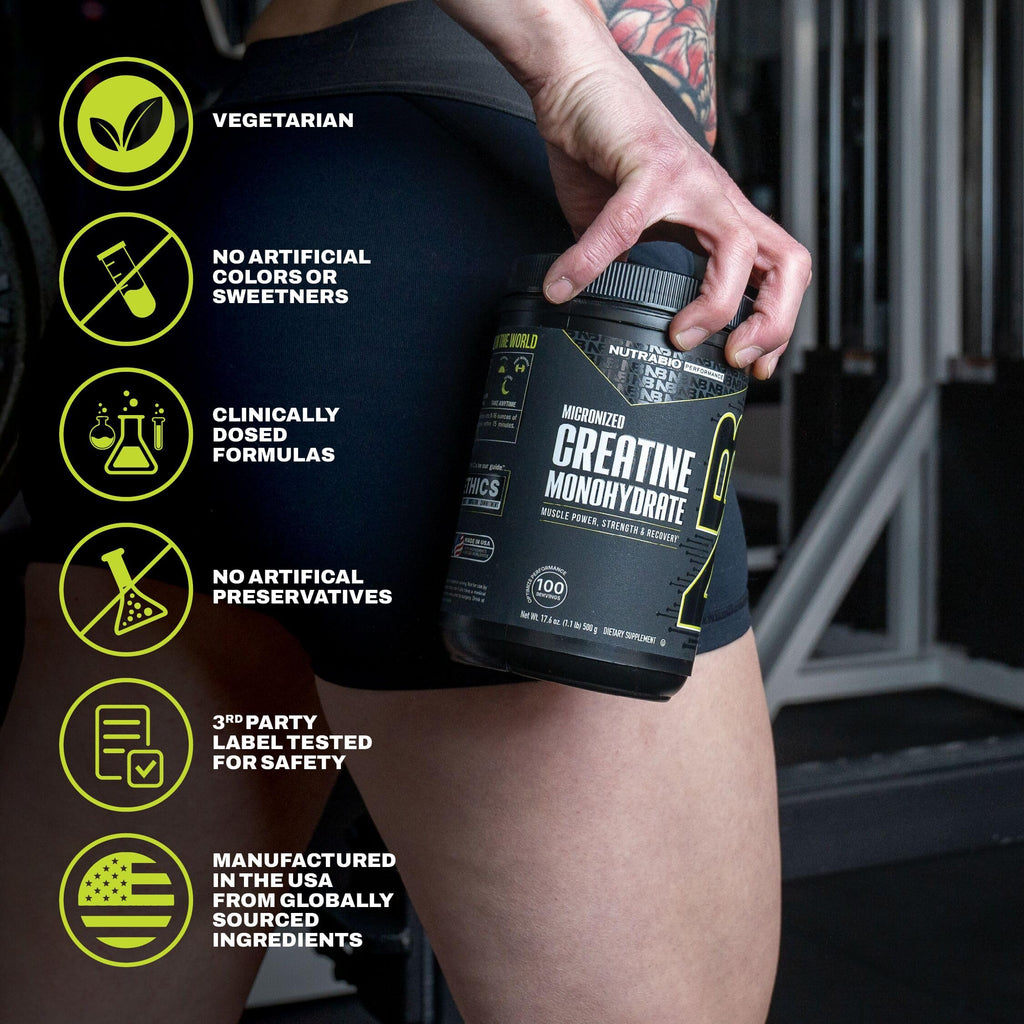 NutraBio Pure Micronized Creatine Monohydrate Powder Supplement, Unflavored, (500 g) - Supports Bulk Muscle Energy, Recovery, and Strength - HPLC Tested Creatine Powder Supplement for Men and Women