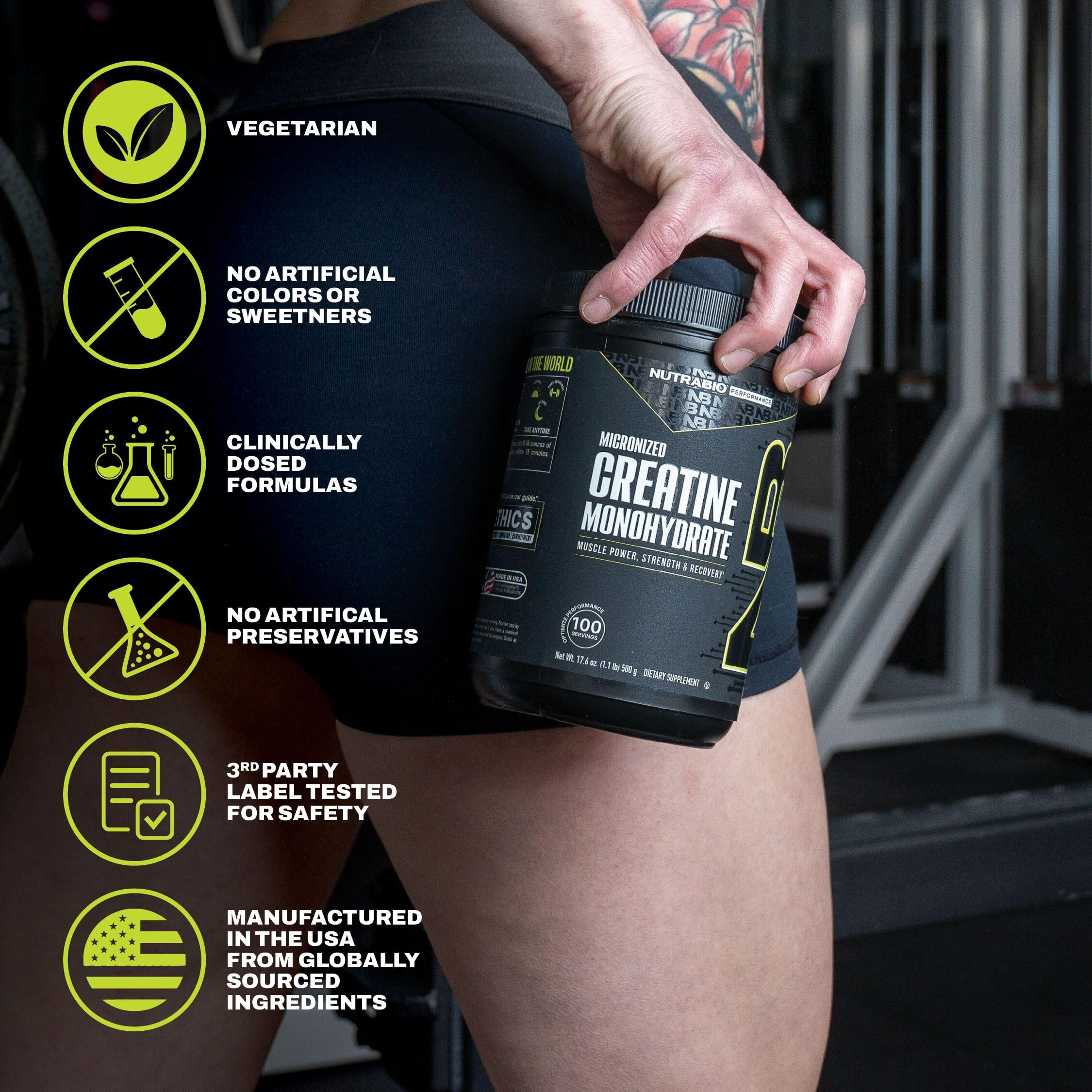 NutraBio Pure Micronized Creatine Monohydrate Powder Supplement, Unflavored, (500 g) - Supports Bulk Muscle Energy, Recovery, and Strength - HPLC Tested Creatine Powder Supplement for Men and Women
