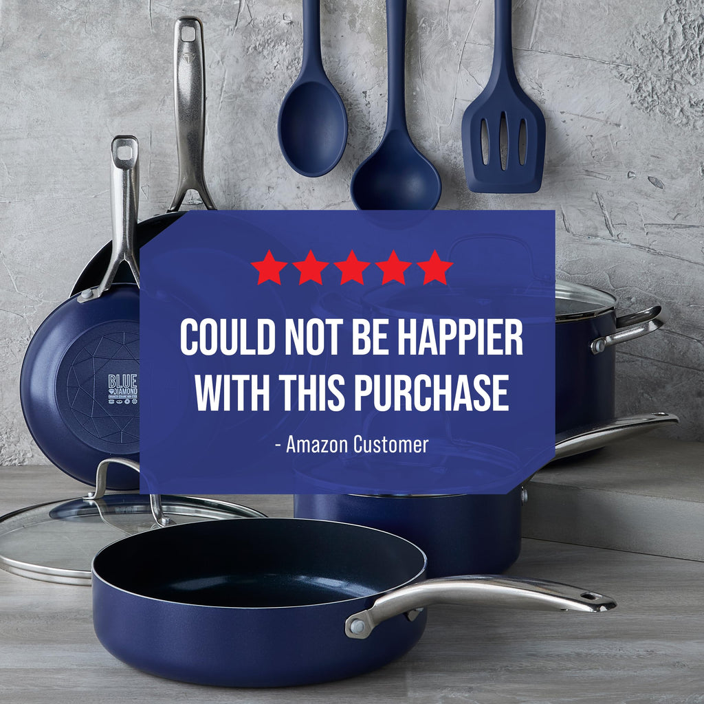 Blue Diamond 2 Piece Nonstick Frying Pan Set, 9.5” & 11" Skillets, PFAS-Free Ceramic, Dishwasher & Oven Safe, Stainless Steel Handle, Durable Metal Utensil Safe, Egg & Omelet Pans, Blue