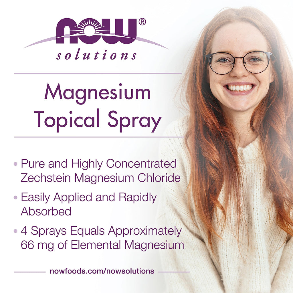 NOW Foods Solutions, Magnesium Topical Spray, from the Ancient Seabed, Highly Concentrated, 8 Fl Oz (Pack of 1)
