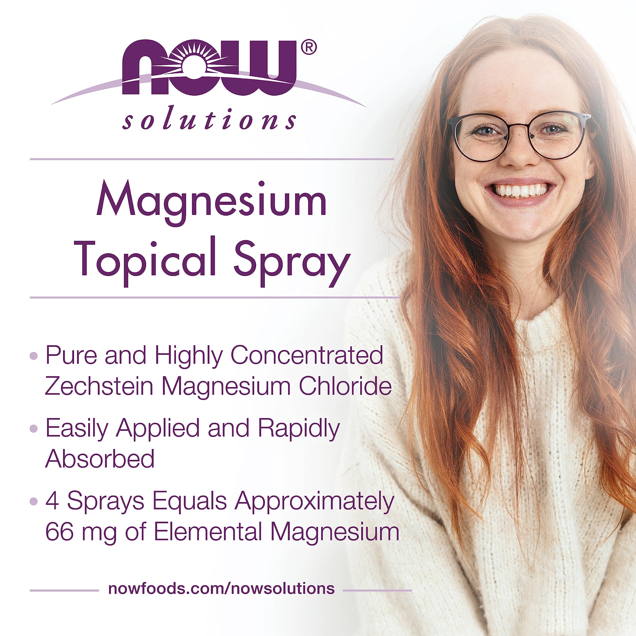 NOW Foods Solutions, Magnesium Topical Spray, from the Ancient Seabed, Highly Concentrated, 8 Fl Oz (Pack of 1)