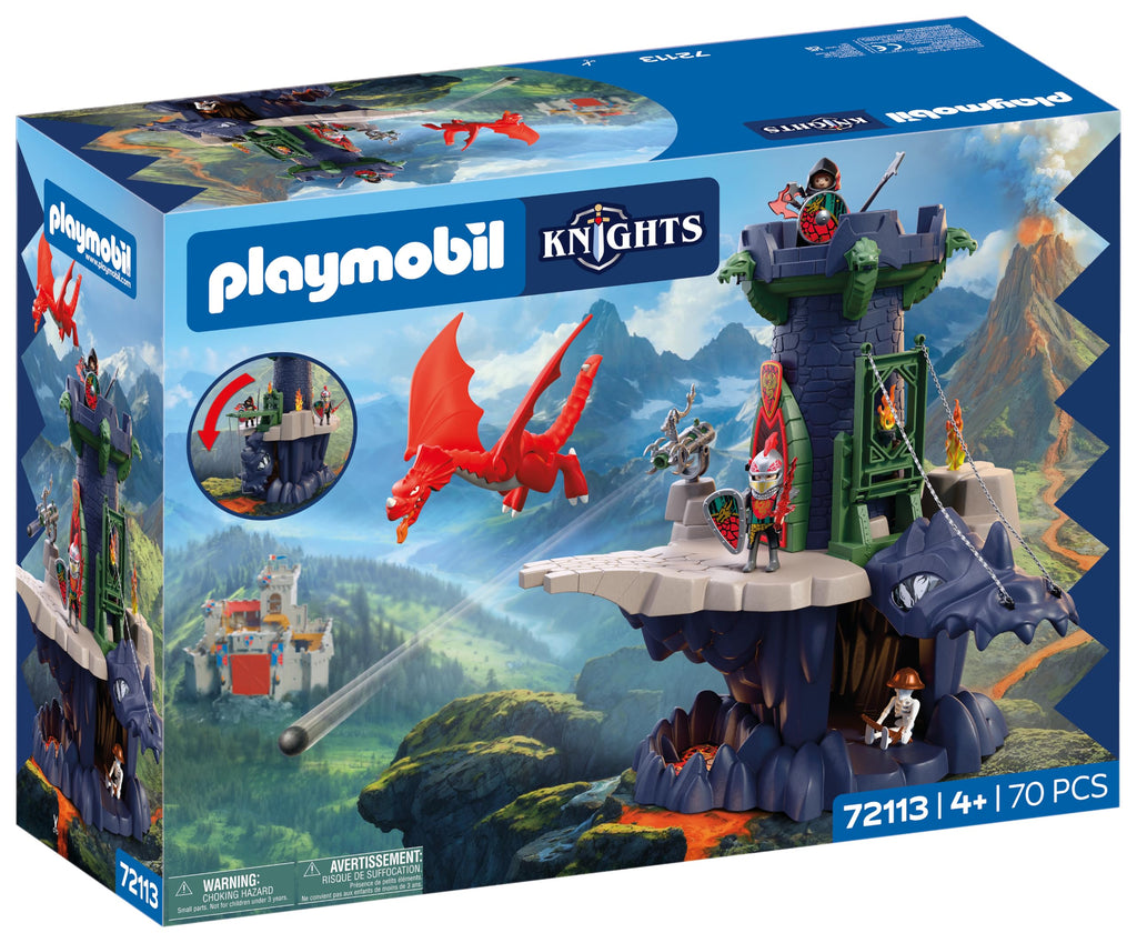 Playmobil | Knights | Dragon Knights Tower | Tower with Dragon, Drawbridge & Dragon’s Head Cave | Knights Castle Toy for Children Aged 4+ | 72113
