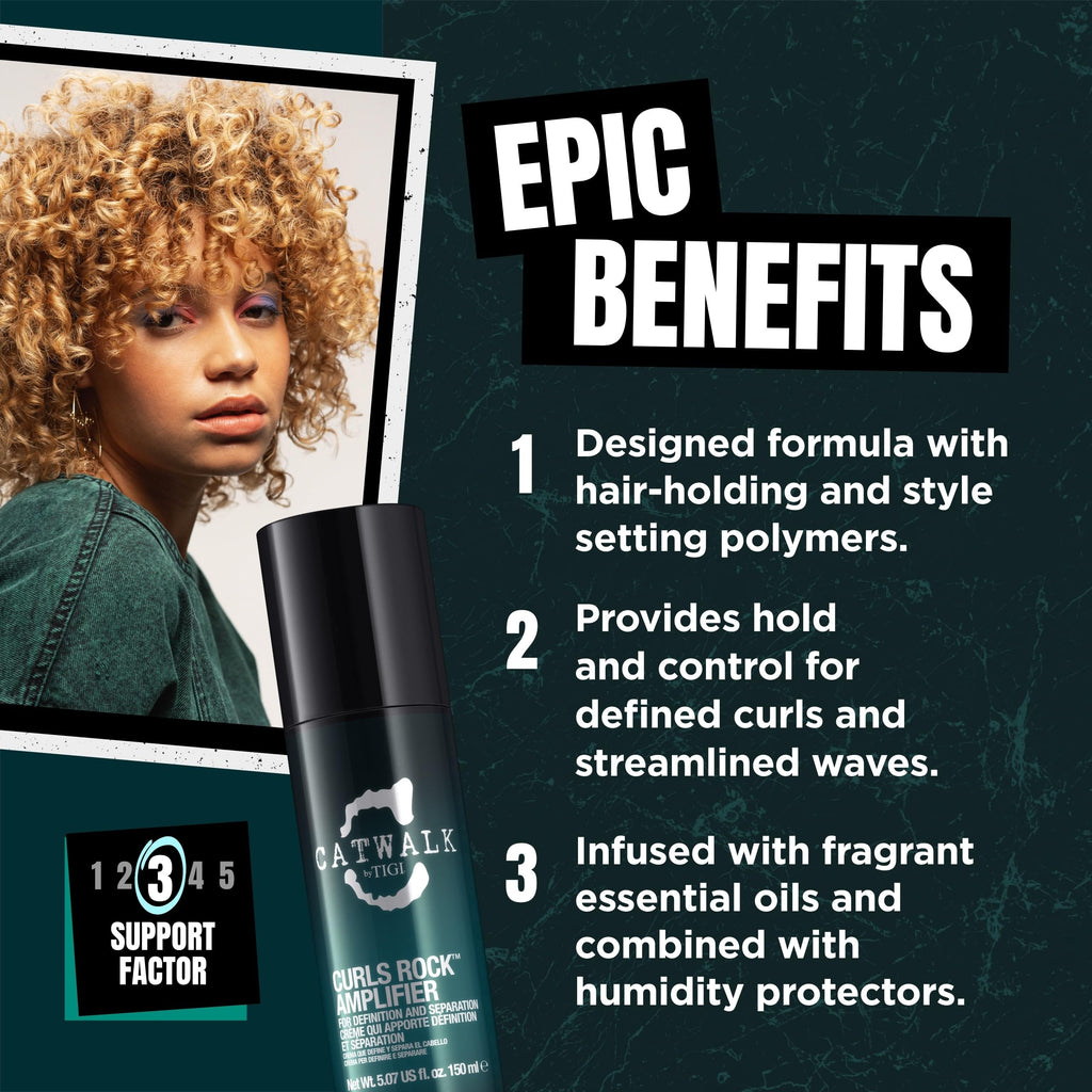 Catwalk by TIGI Curls Rock Amplifier Curl Cream, Anti-Frizz Moisturizing Finisher for Defining and Styling with Sunflower and Jojoba Oils, 5.07 oz