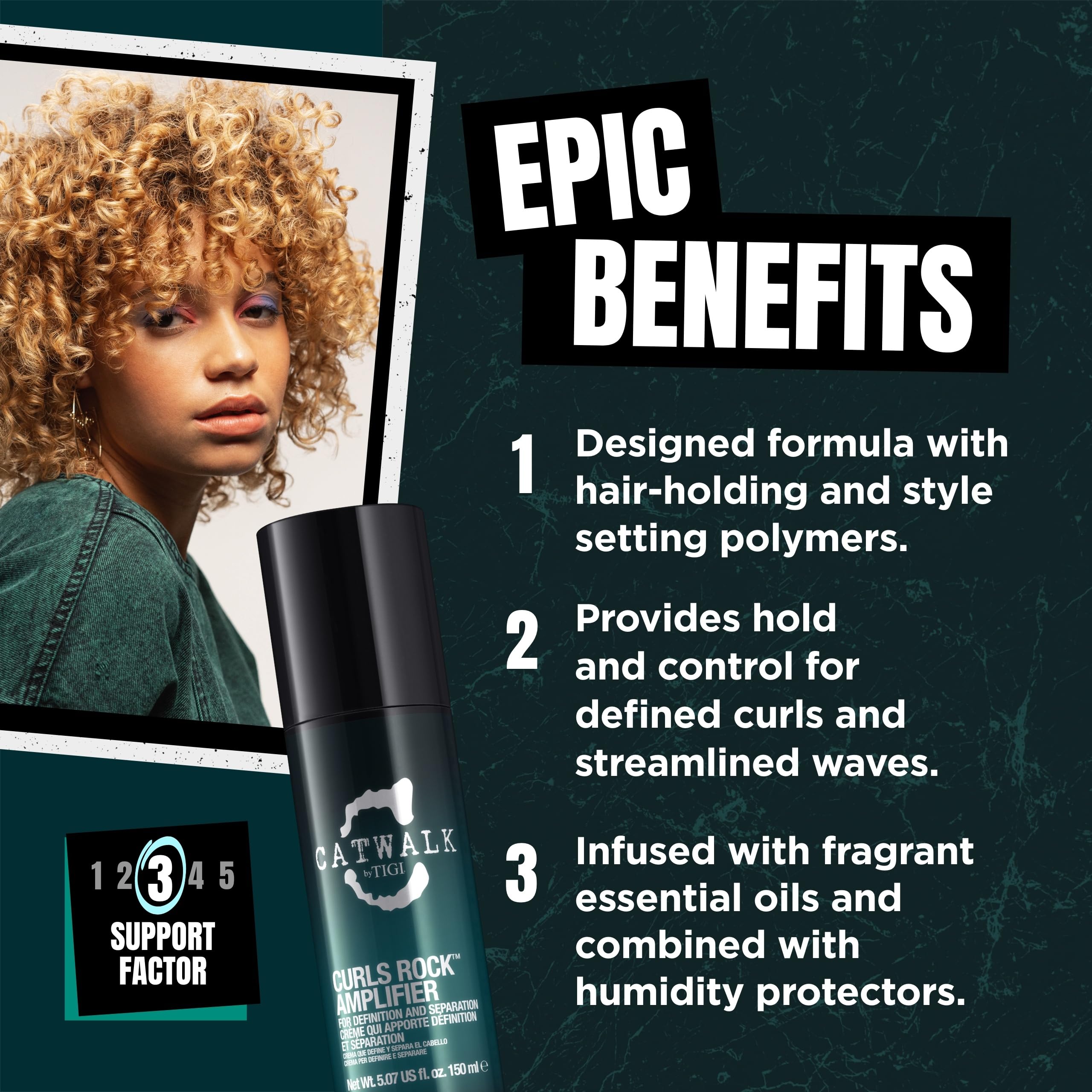 Catwalk by TIGI Curls Rock Amplifier Curl Cream, Anti-Frizz Moisturizing Finisher for Defining and Styling with Sunflower and Jojoba Oils, 5.07 oz