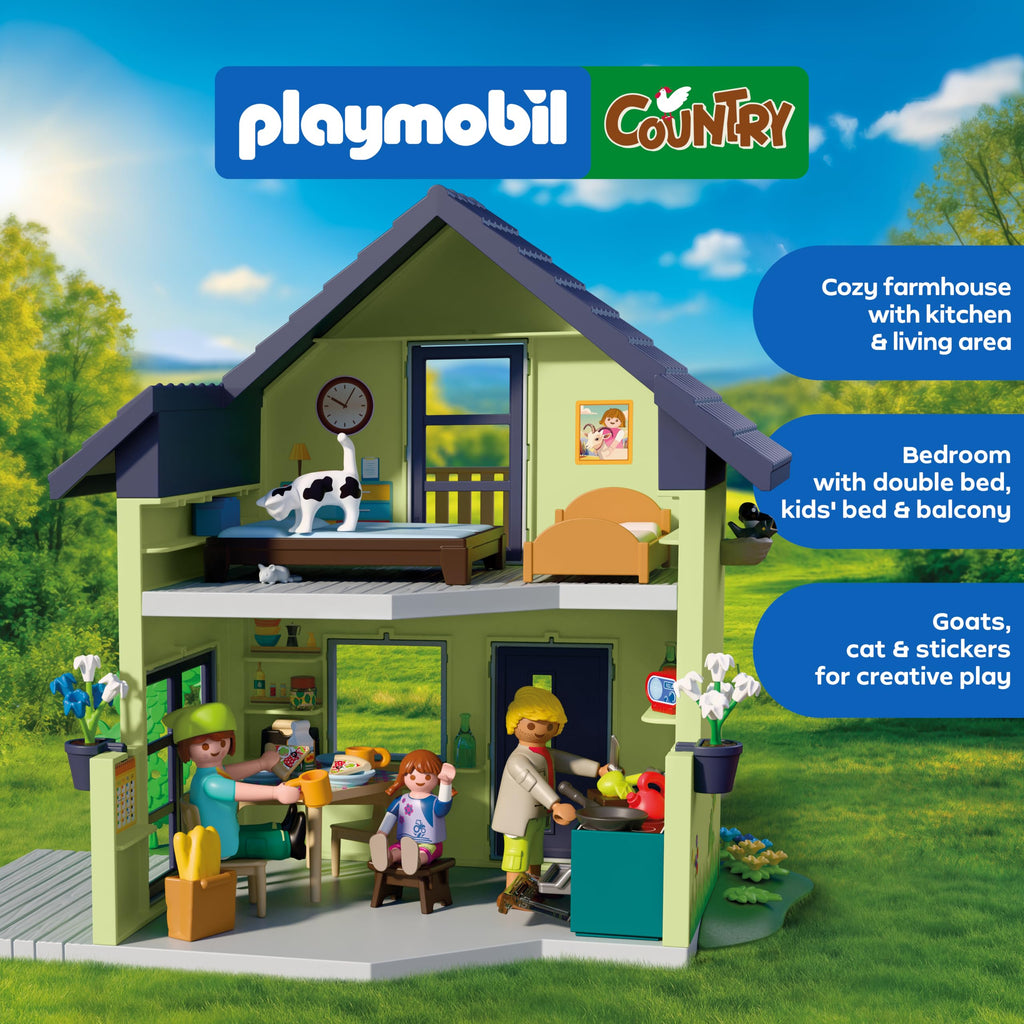 Playmobil | Country | Farmhouse | Residential Farmhouse with Balcony, Kitchen, Beds, Animals & Extensive Accessories | for Children Aged 4+ | 72162