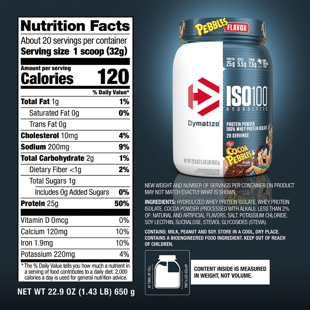 Dymatize Bundle ISO100 Hydrolyzed Protein Powder in Fruity Pebbles & Cocoa Pebbles Flavors, 20 Servings per Tub