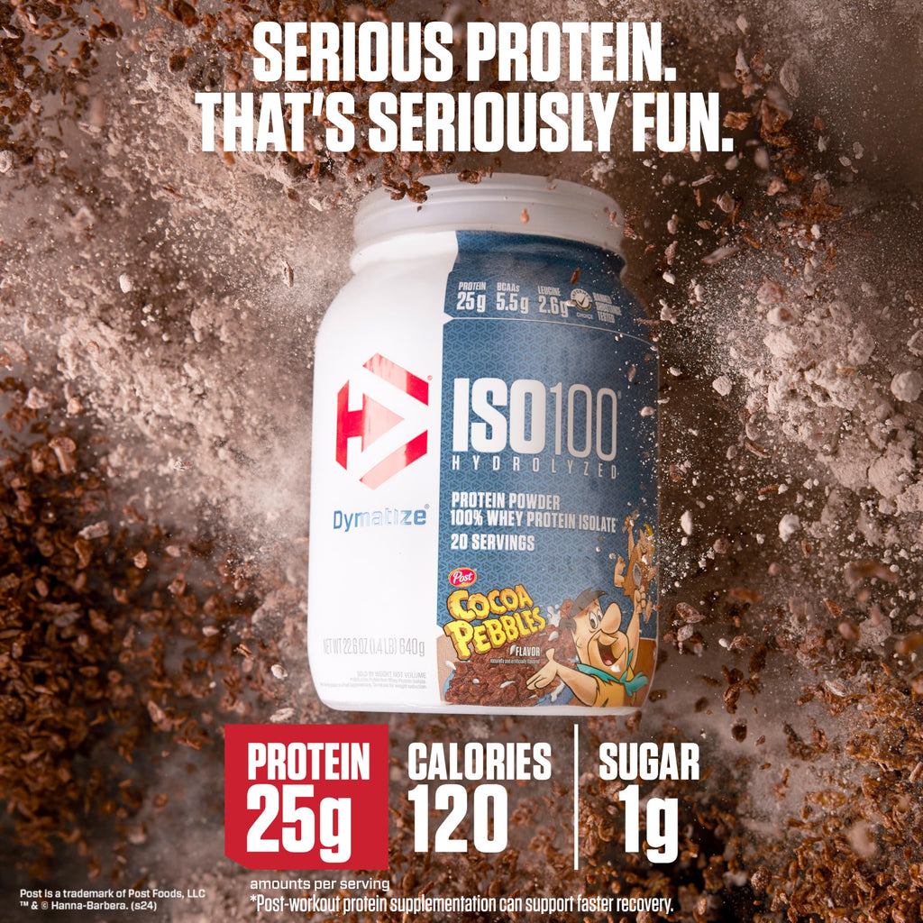 Dymatize x Cocoa Pebbles ISO100 Whey Protein Powder Isolate, 25g of Protein, 5.5g BCAAs, 120 Cal., Gluten Free, 1g Fat, 1g Sugar, 2g Carb (71 Servings) (Pack of 6)