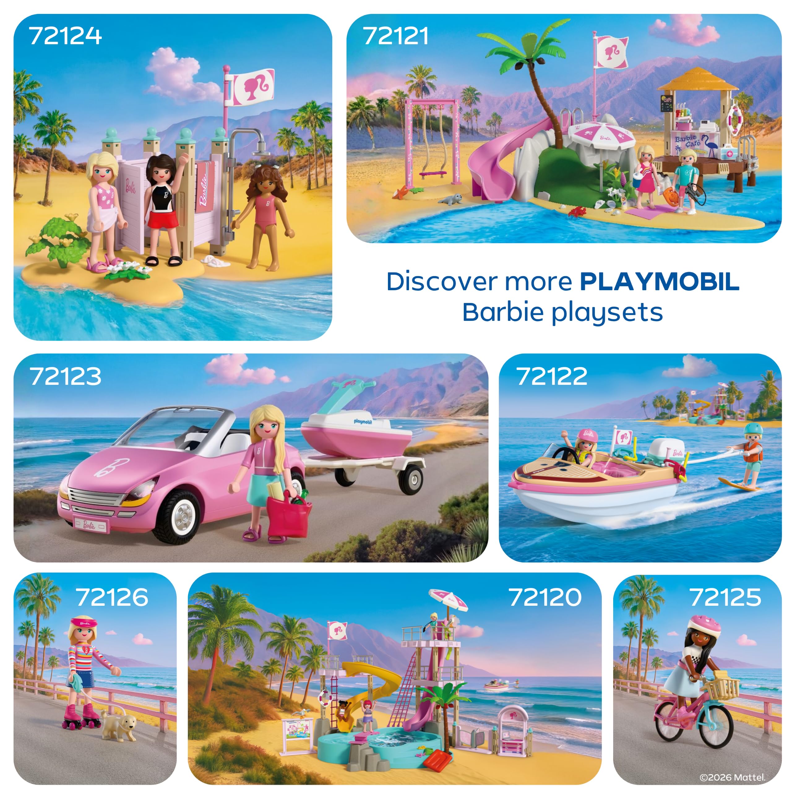 Playmobil | Barbie x Barbie Convertible | Convertible Car with Trailer & Jet Ski | Vehicle & Water Fun | Creative Playset for Children Aged 4+ | 72123