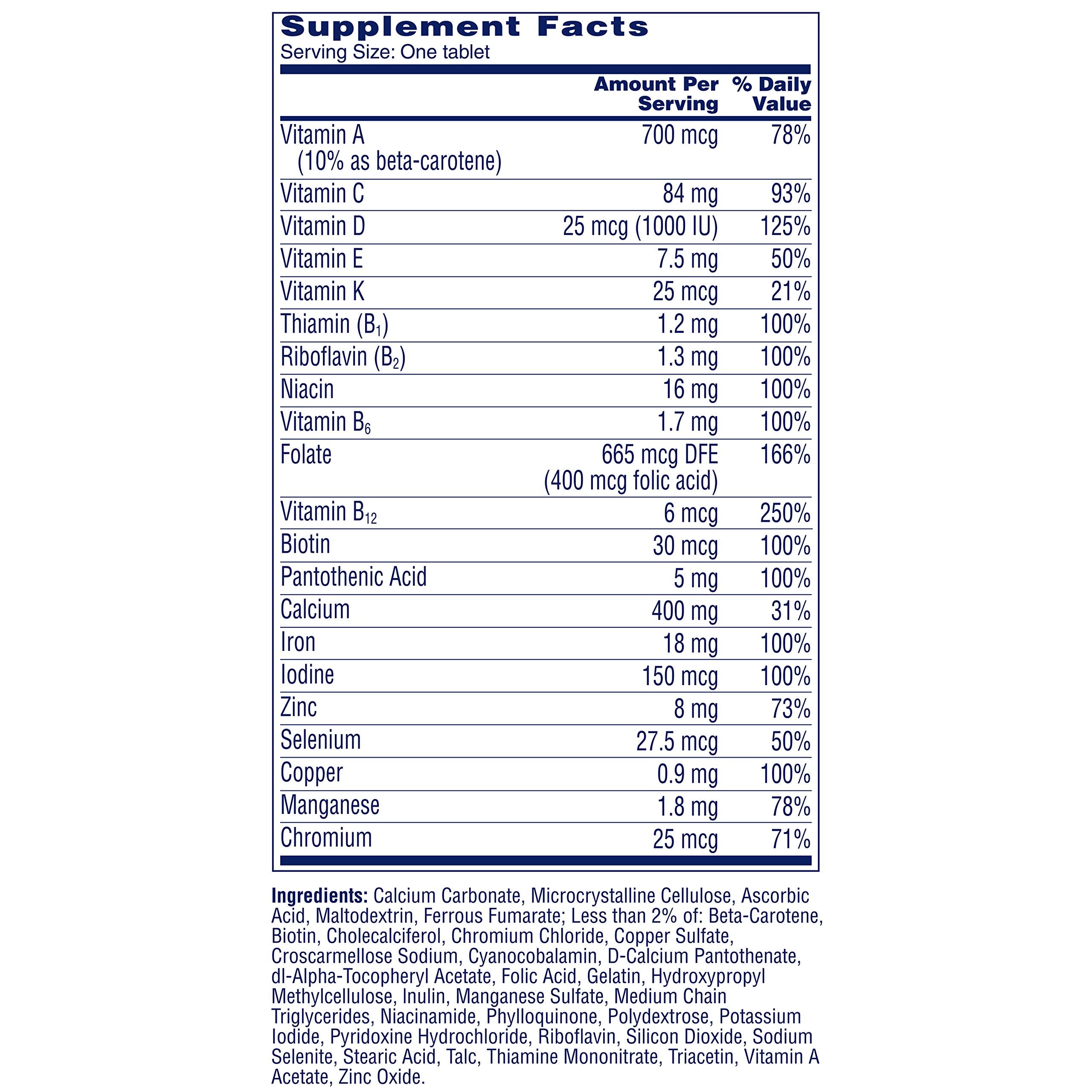 One A Day Women’s Multivitamin, Supplement with Vitamin A, Vitamin C, Vitamin D, Vitamin E and Zinc for Immune Health Support, B12, Biotin, Calcium & More, Tablet, 100 count
