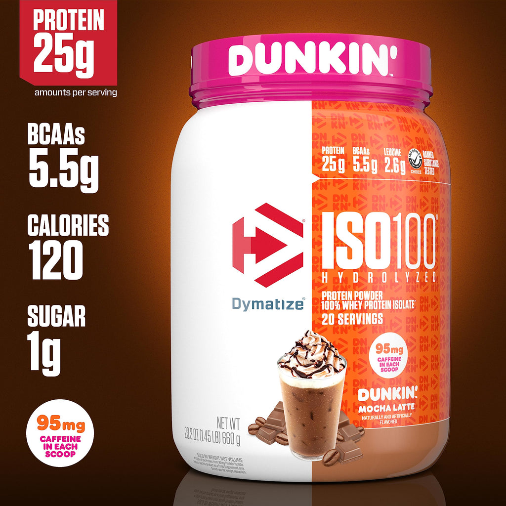 Dymatize ISO100 Hydrolyzed Protein Powder & ISO100 Hydrolyzed Protein Powder in Dunkin' Mocha Latte Flavor
