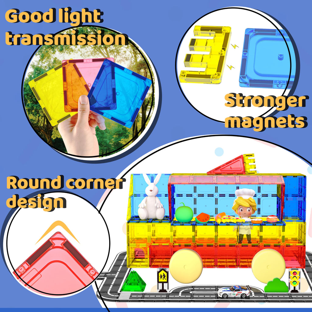 Magnetic Tiles - Road Set, Magnetic Building Blocks, Preschool Montessori Toys Gift for 3+ Year Old Boys and Girls, Sensory Christmas Toys for Kids Aged 3-5 and 4-8, Ideas for Kid with Autism
