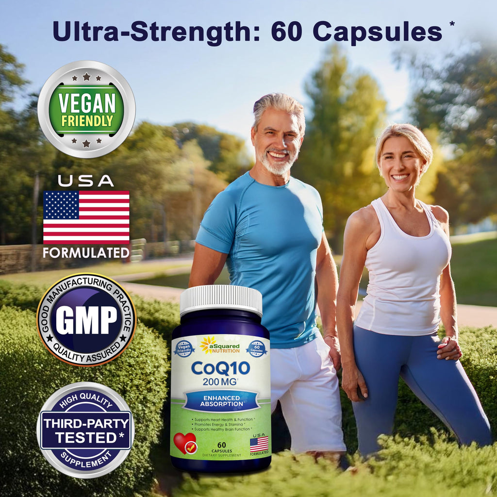 aSquared Nutrition CoQ10 200mg - 60 Capsules - CO Q 10 Supplement - Coenzyme Q10 Ubiquinone Pills - Vegan CoQ-10 Extra Antioxidant Vitamin - Alternative to Softgels & Gummies