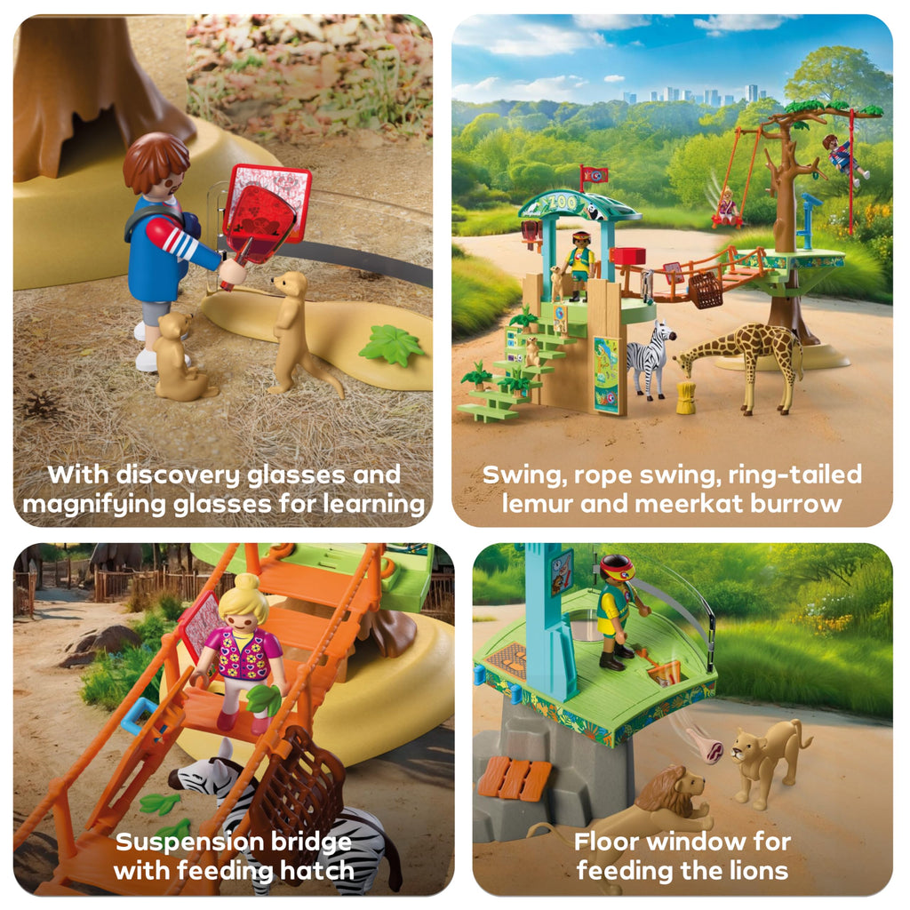Playmobil | Animals & Friends | Zoo Wilderness Climbing Park | 3 Platforms with Cable car and Suspension Bridge | Children's Toy for Ages 4 and up | 72070