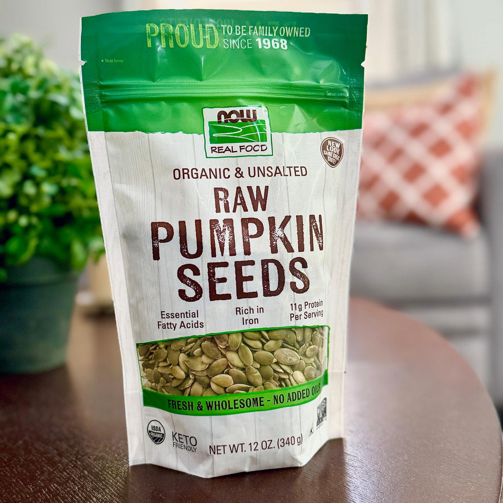 NOW Foods, Organic Pumpkin Seeds, Raw and Unsalted, Excellent Source of Protein and Iron, Certified Non-GMO, Keto-Friendly Snack, 12-Ounce (Packaging May Vary)